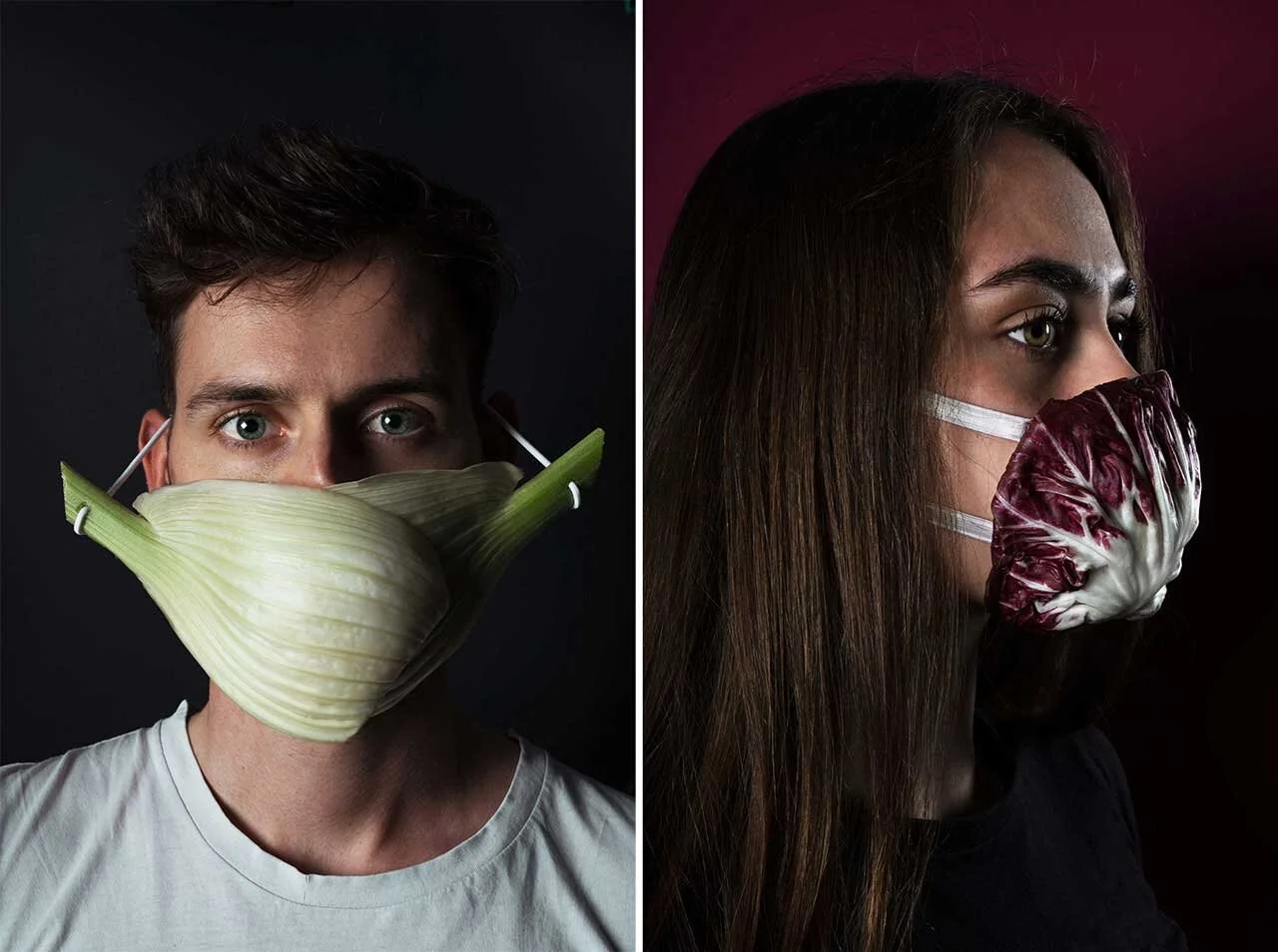 serie de retratos de mascaras con alimentos para el Covid  por HEJ studio