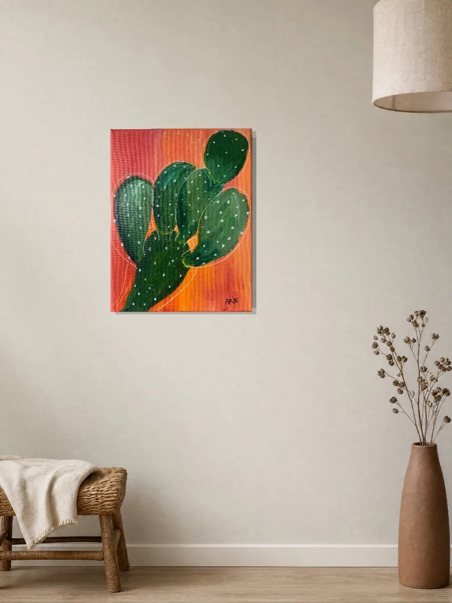 Vibrant Prickly Pear Cactus Original Painting