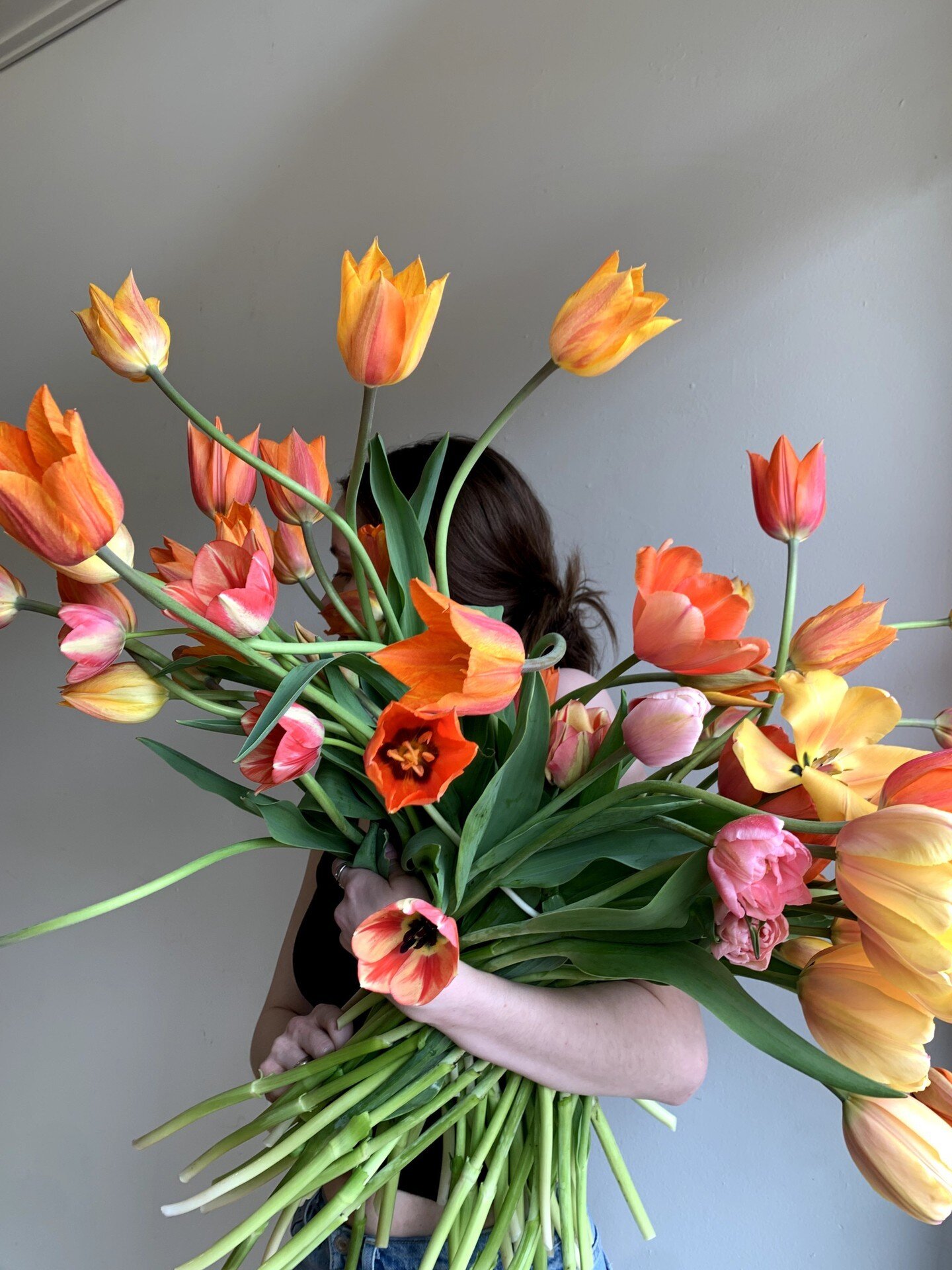 Just us here, gearing up for Mother's Day mania! Our bouquets are ready and packed with some beautiful Tulips of our own (pictured here) 

Let us help you send flowers to whoever is a Mama in your life. Give us a call or order online before supplies 