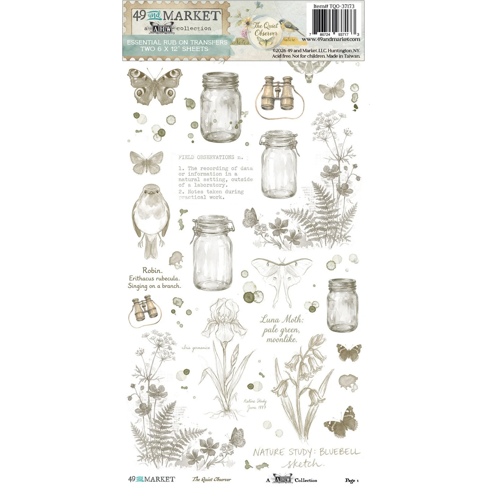 THE QUIET OBSERVER Essentials Rub-on Transfers