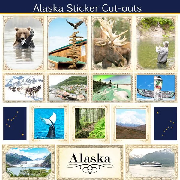 ALASKA SIGHTSEEING PICTURE CUT-OUT STICKERS