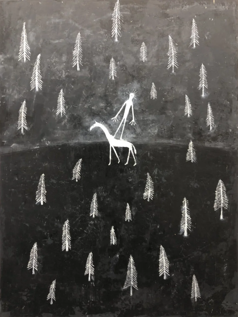 Scott Daniel Ellison Ghost Rider in the Pines, 2018, Oil on wood, 48h x 36w in, 121.92h x 91.44w cm