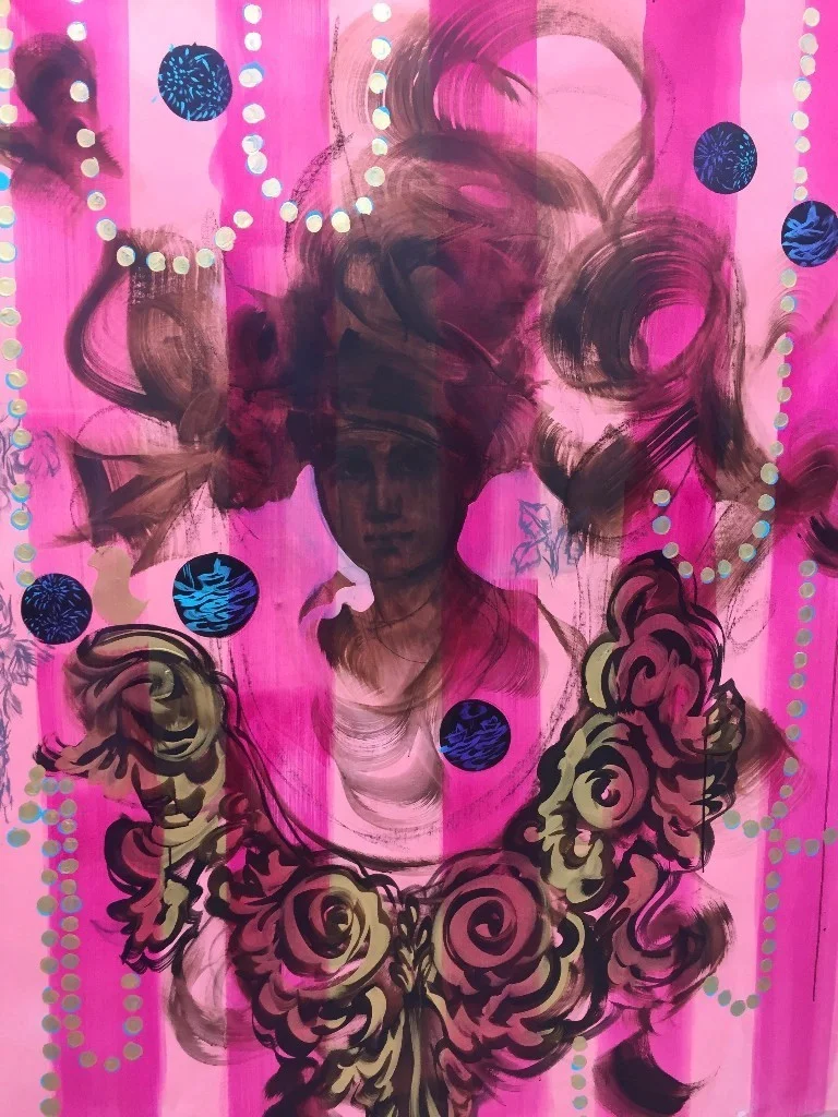 The Tignon Collection and the Resistance II, 2017, Acrylic, charcoal, pigment, ink on linen, 72h x 48w in