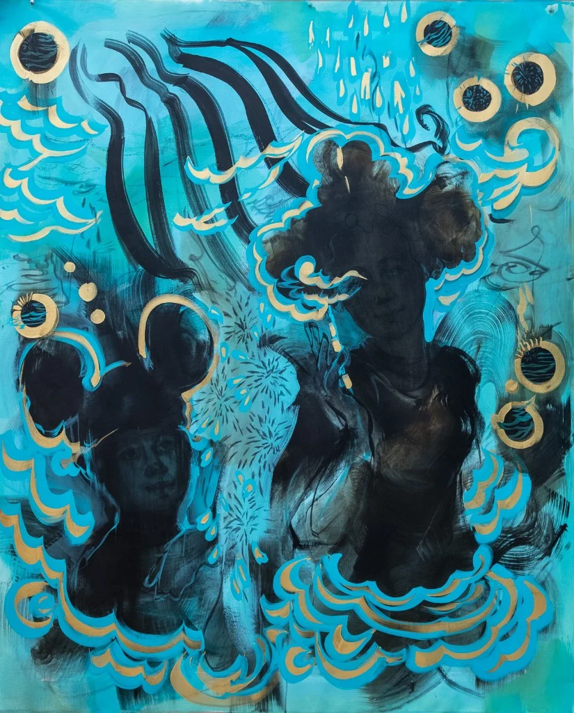 America- Stripes and Fireworks, 2017, Acrylic, charcoal, pigment, ink on linen, 72h x 48w in