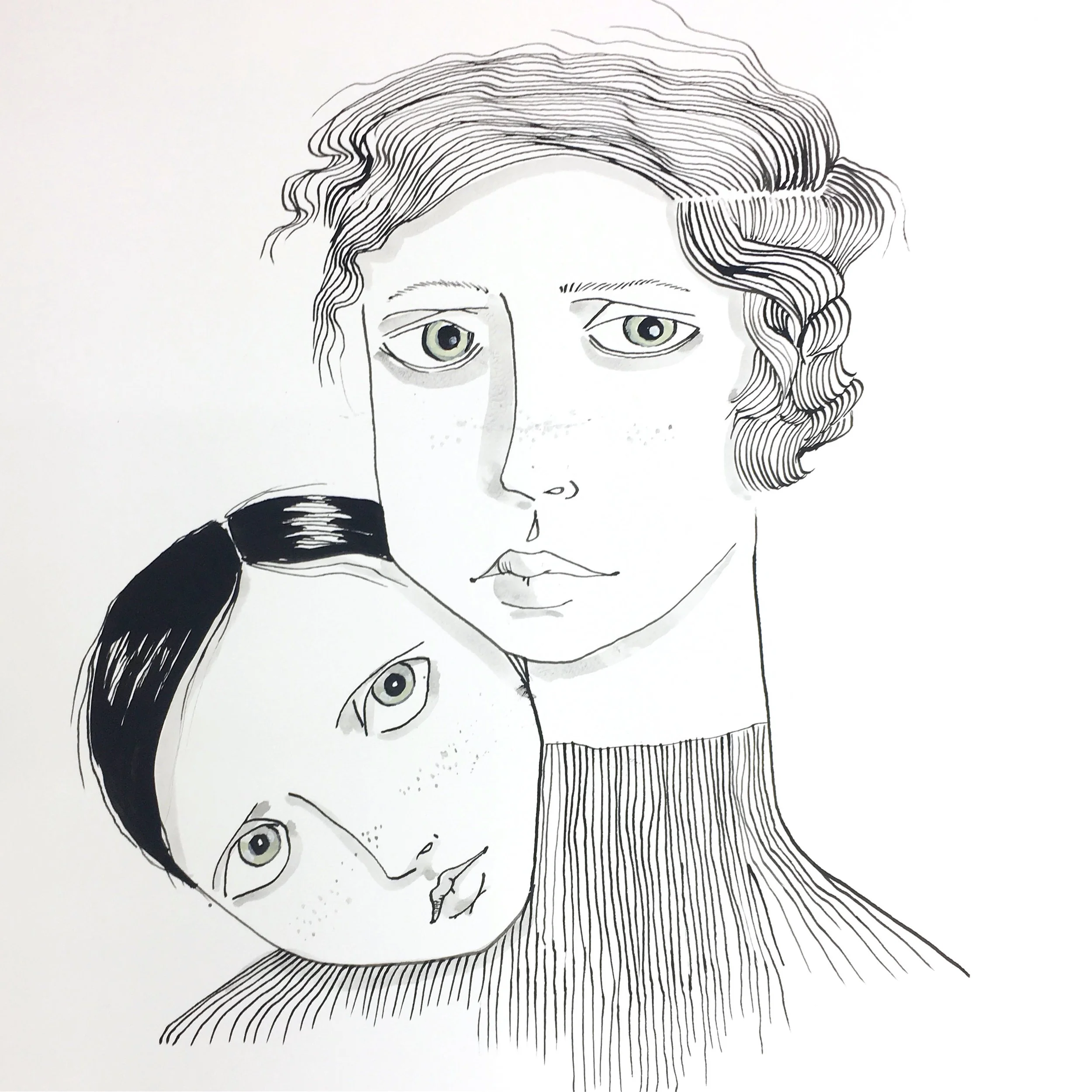 The Lovers, 2017, Ink and acrylic on watercolor paper, 24h x 18w in