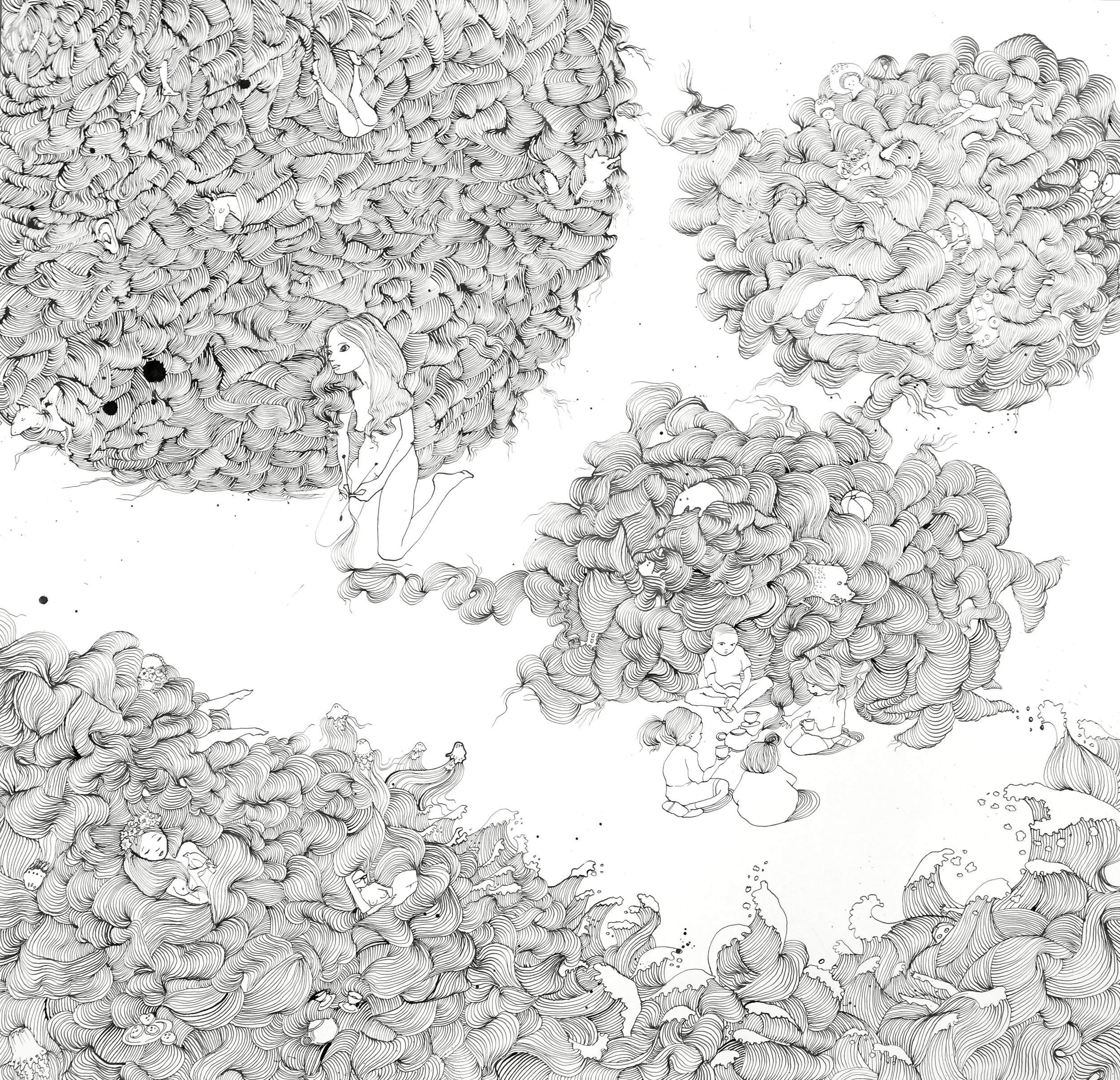 The Stories We Weave, 2018, Ink on Watercolor Paper, 41h x 41w in