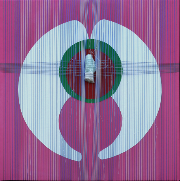 Pusichi (Green and Pink Bat), París-Miami, 2011, White, pink and green semi-leather on wood, nylon fibers, quartz, 61h x 61w x 8d cm