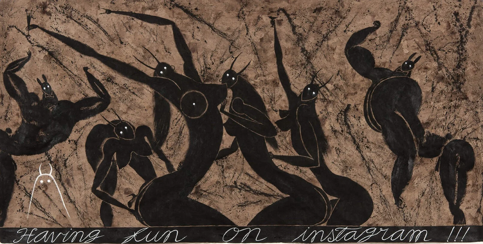 José Bedia Having fun on instagram 2014 Mixed media on amate paper 48h x 94w in