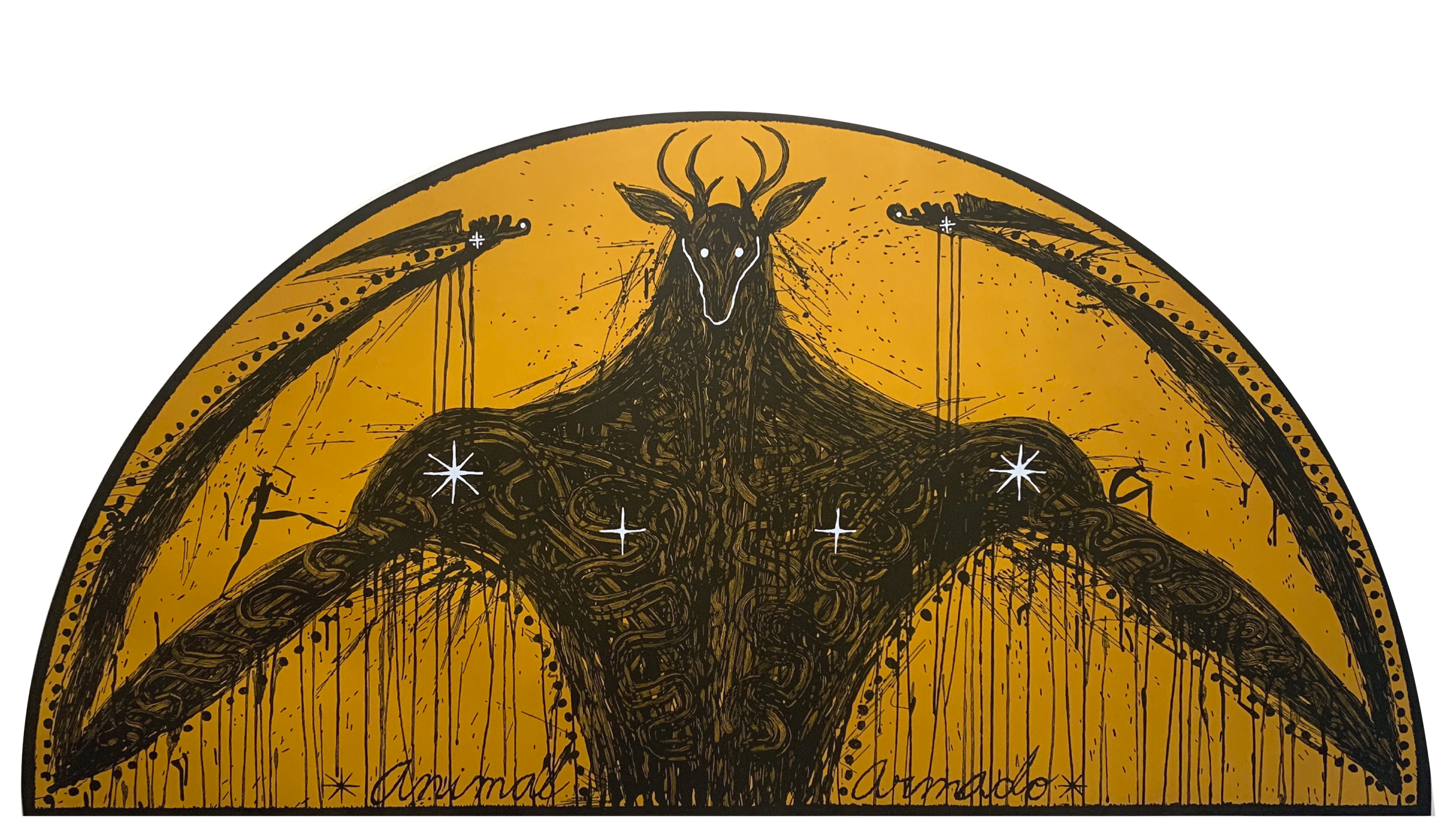 José Bedia Animal Armado 2019 Xilography, 43.5 h x 67w in