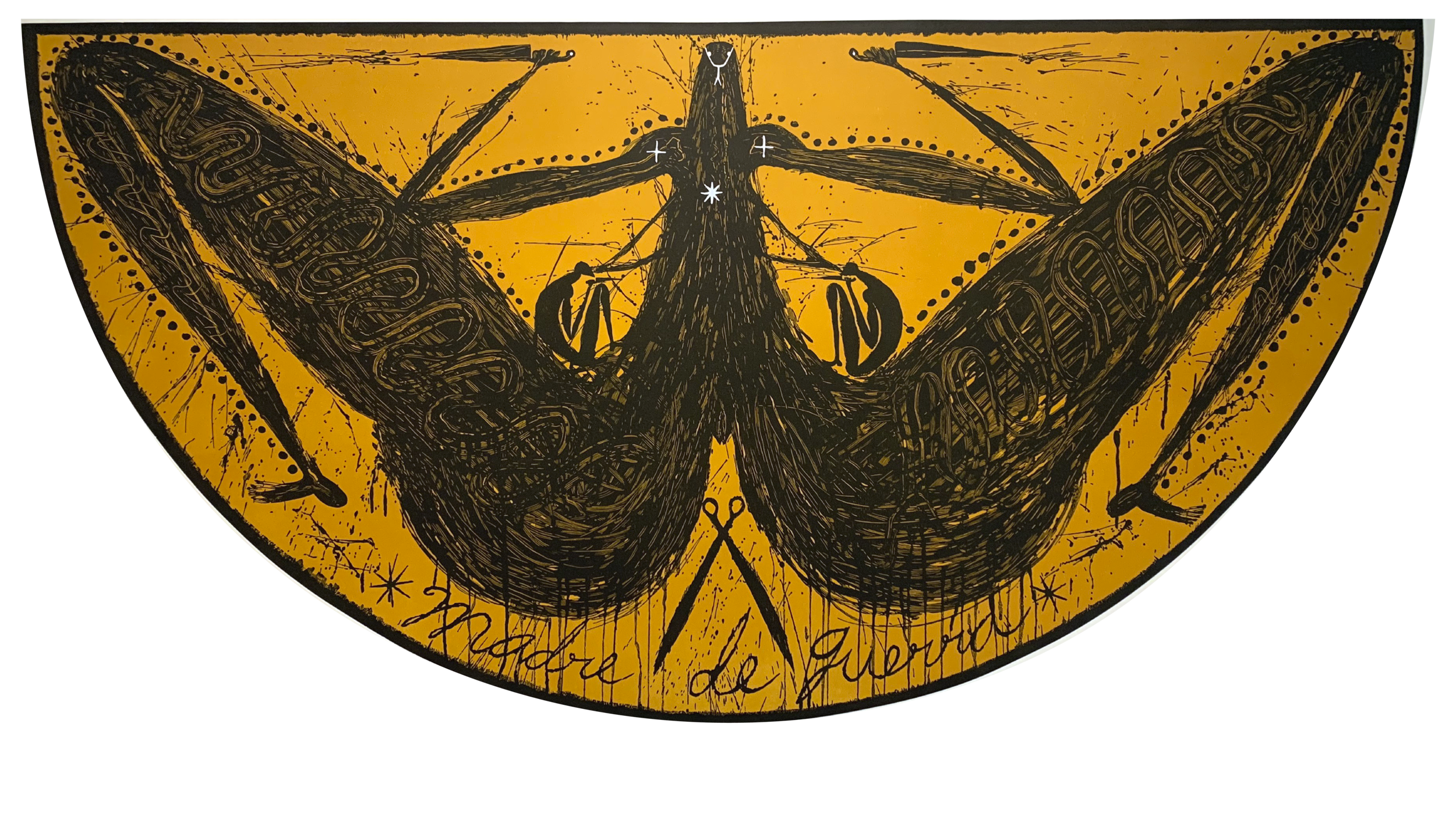 José Bedia Madre de Guerra  2019 Xilography 43.5 h x 67w in