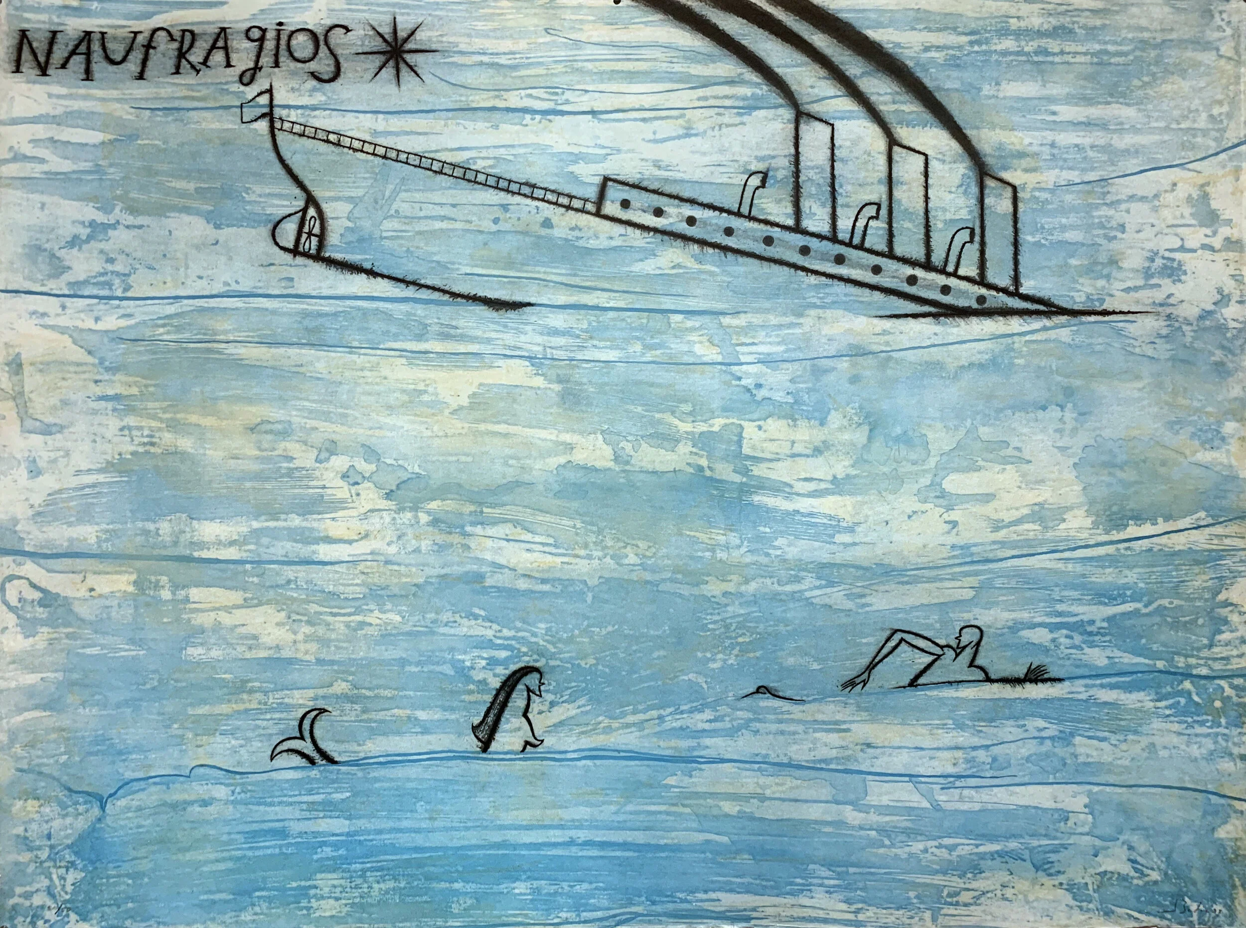 José Bedia, Naufragios, 2010, Etching on Arches paper, 35h x 45w in, 88.90h x 114.30w cm