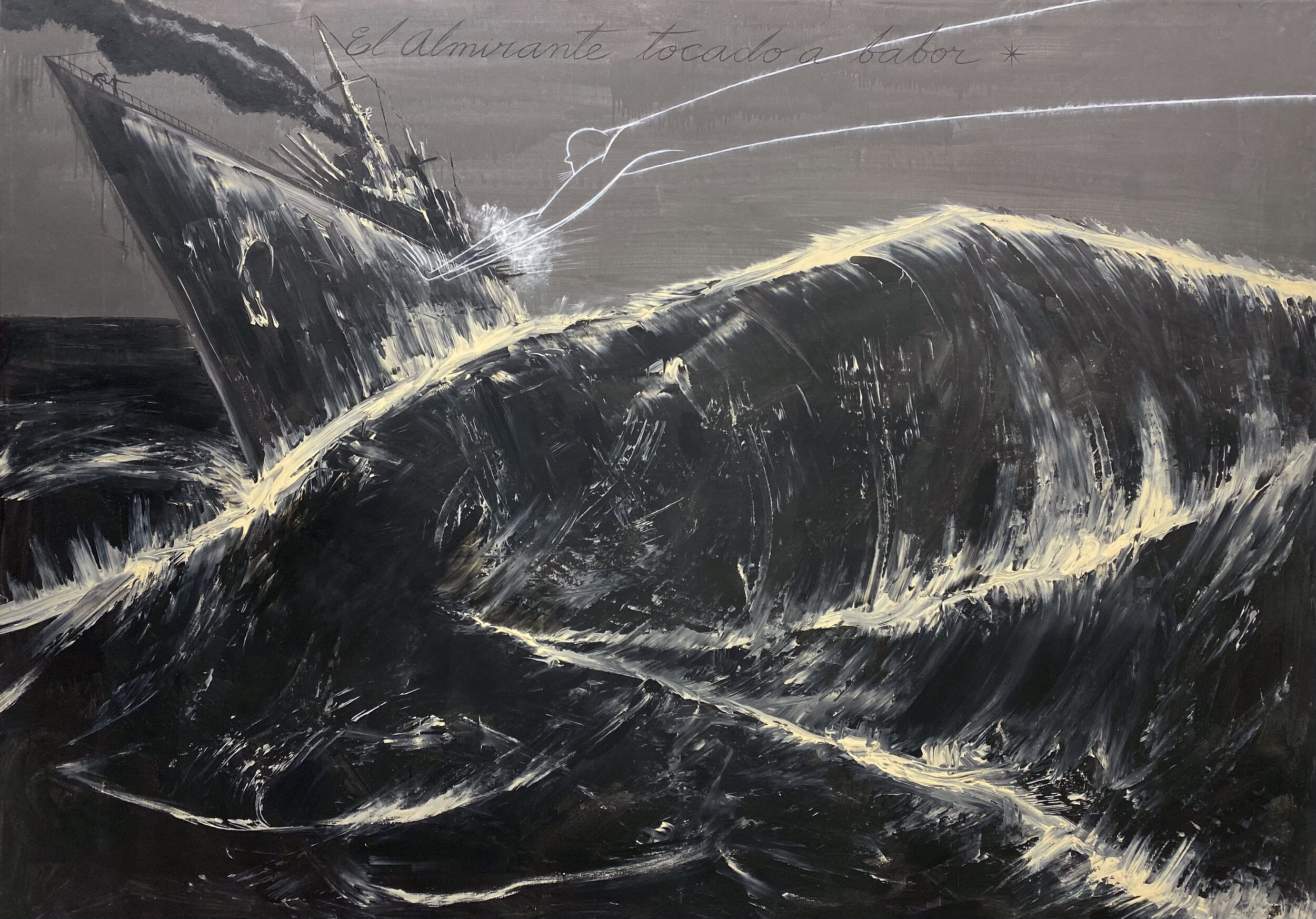 José Bedia, El Almirante Tocado a Babor, 2011, Acrylic on Canvas, 72h x 103w in.