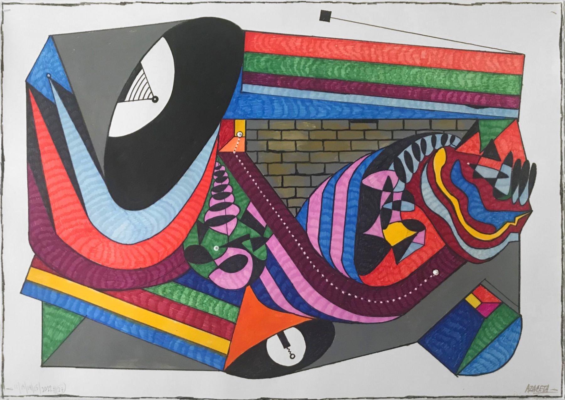 Luis Cruz Azaceta JOYRIDE WITH WALL, 2022 Mixed media on paper 30h x 42w in