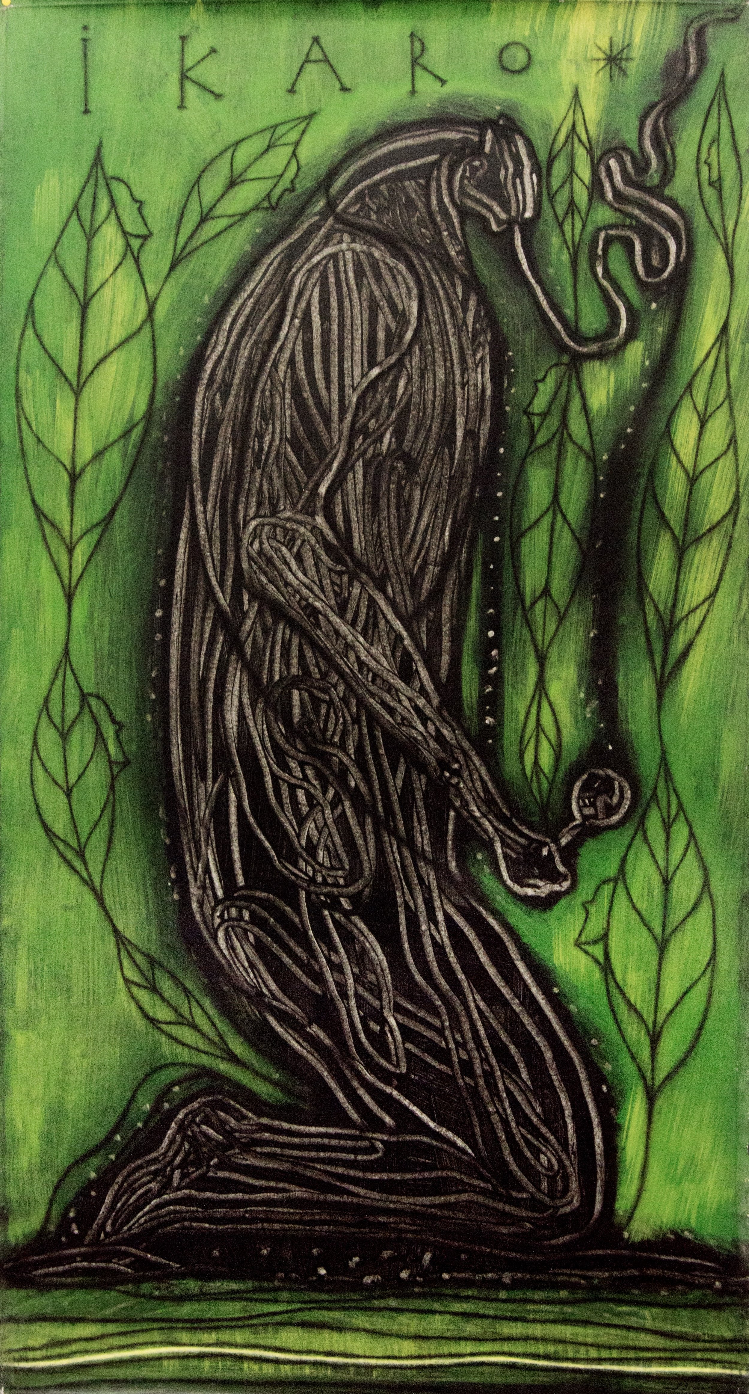 José Bedia Ikaro, 2017 Mixed media on canvas 181.61h x 93.98w cm