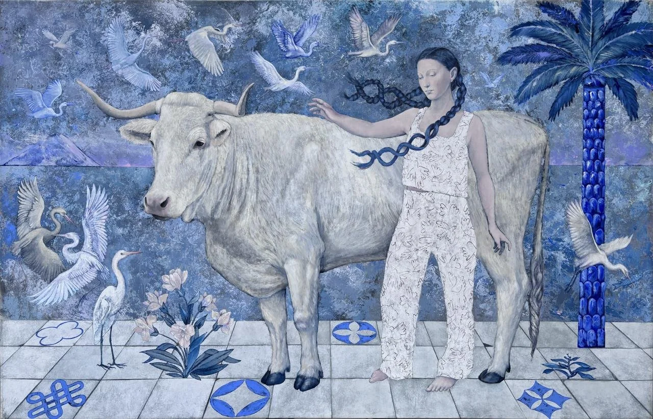 Los Bravú El viento de la bahía, 2025 Vinyl acrylic on linen 62 126/127h x 98 17/40w in