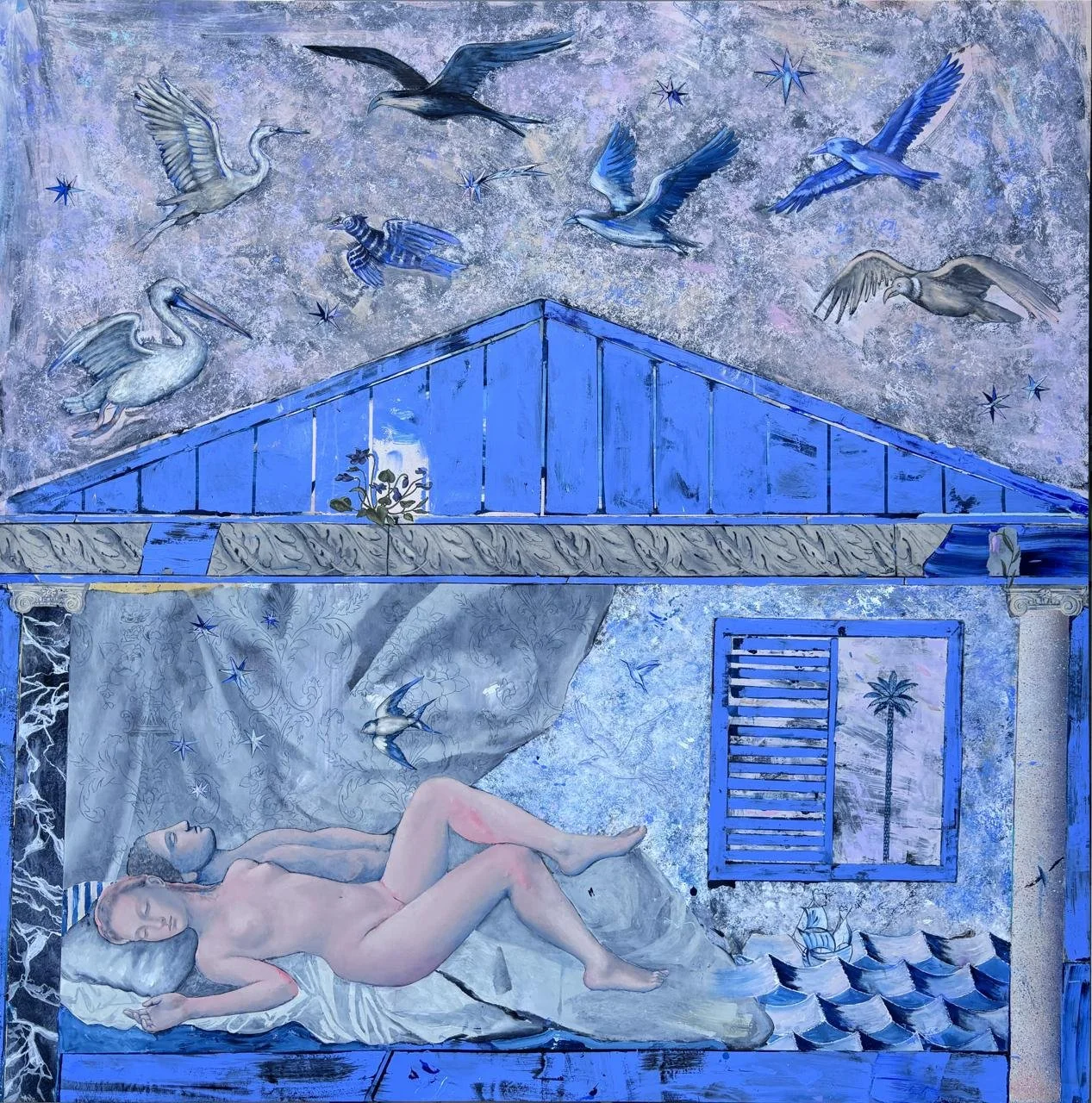 Los Bravú Amantes del amanecer, 2025 Acrylic and linen 76.77h x 76.77w in