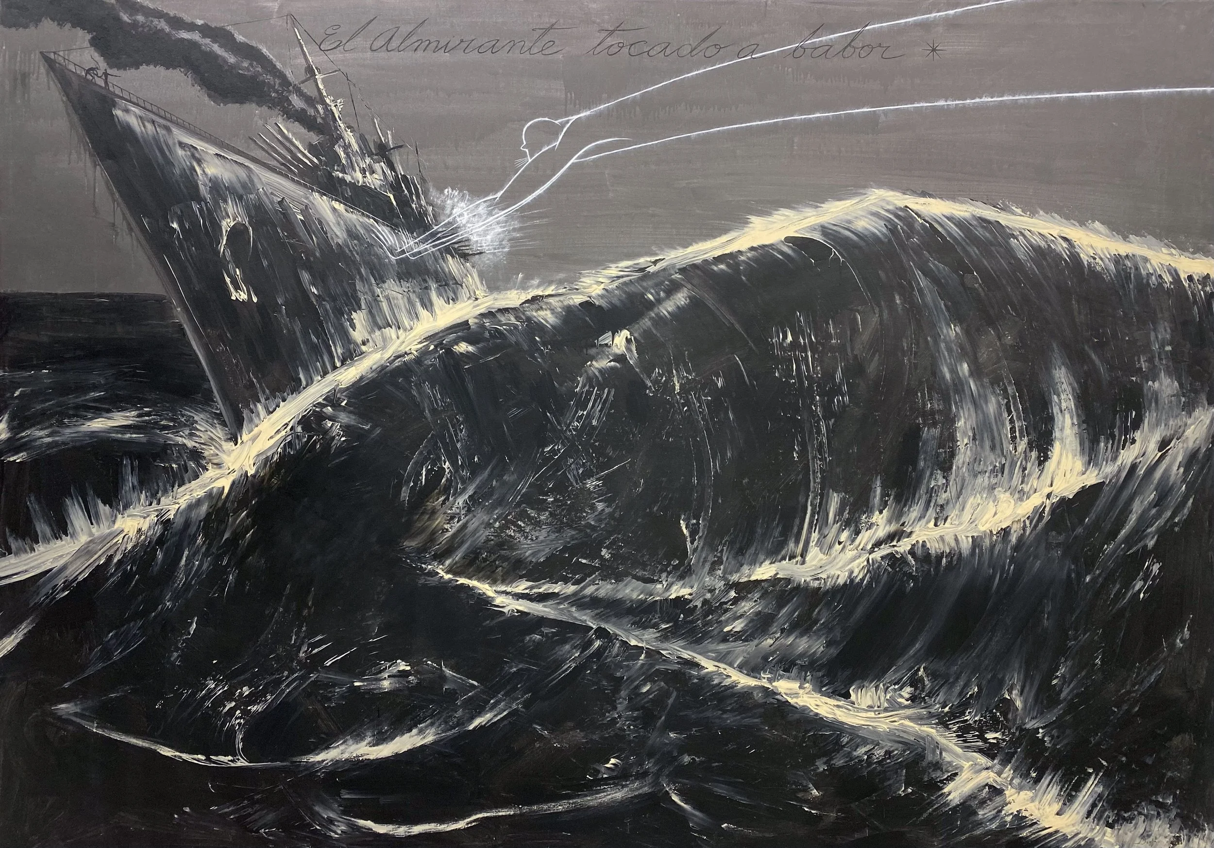 José Bedia El Almirante Tocado a Babor, 2011 Acrylic on canvas 72h x 103w in 182.88h x 261.62w cm