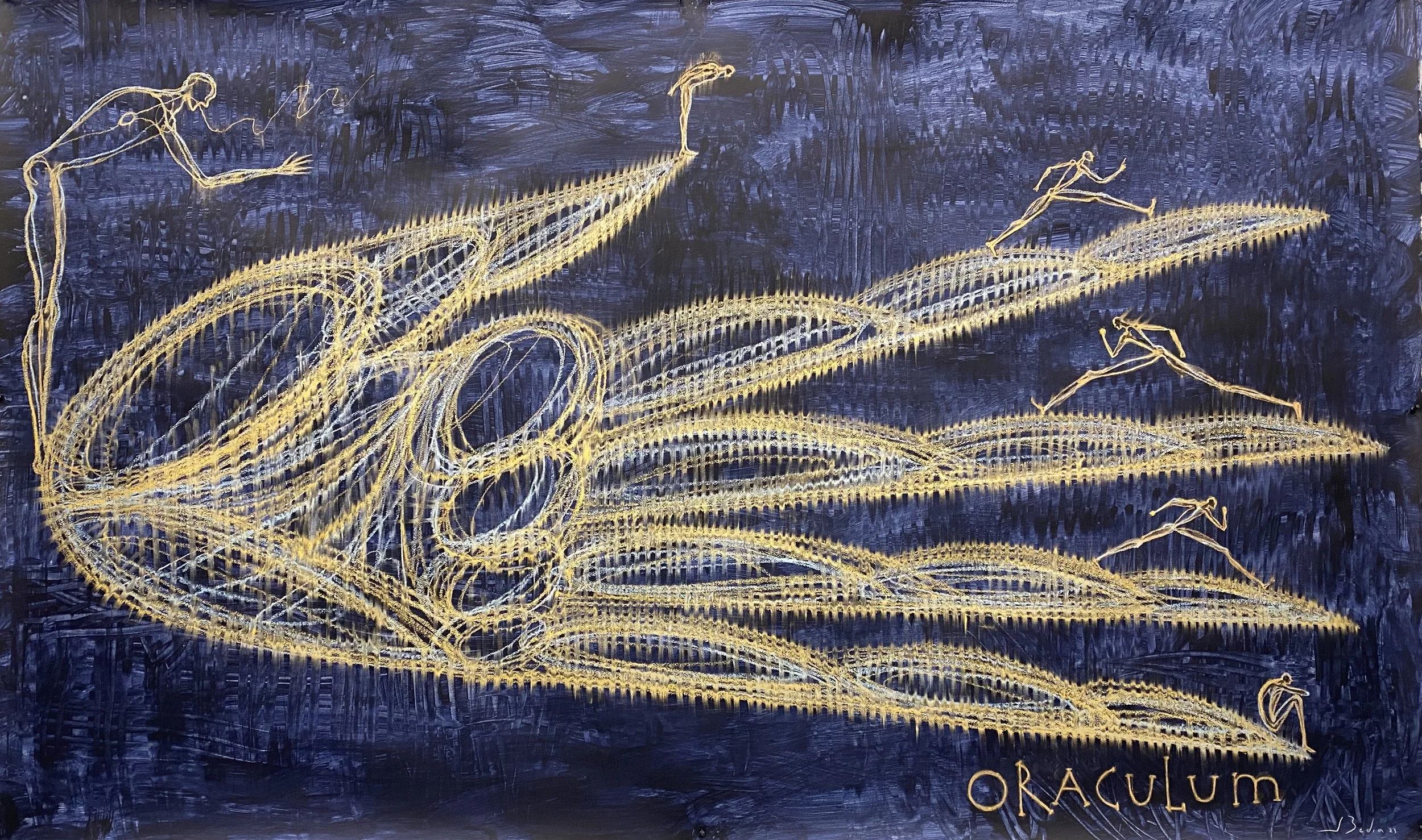 José Bedia Oraculum, 2023 Mixed Media Acrylic and crayon on paper 59h x 97.50w in