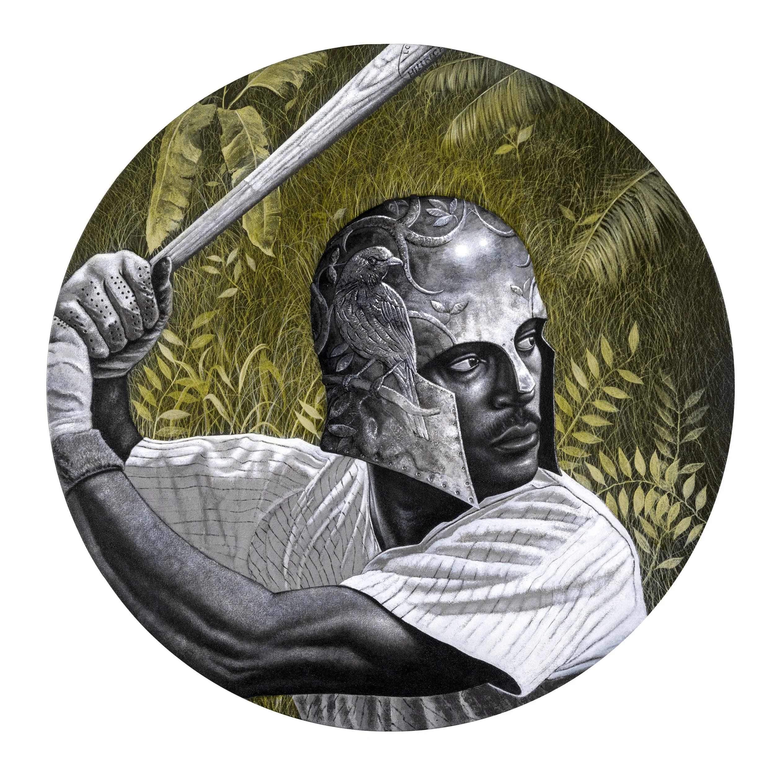 Gerard Ellis Hecho en RD, 2026 Acrylic on canvas 30" Diameter, Serie The Dominican Dream