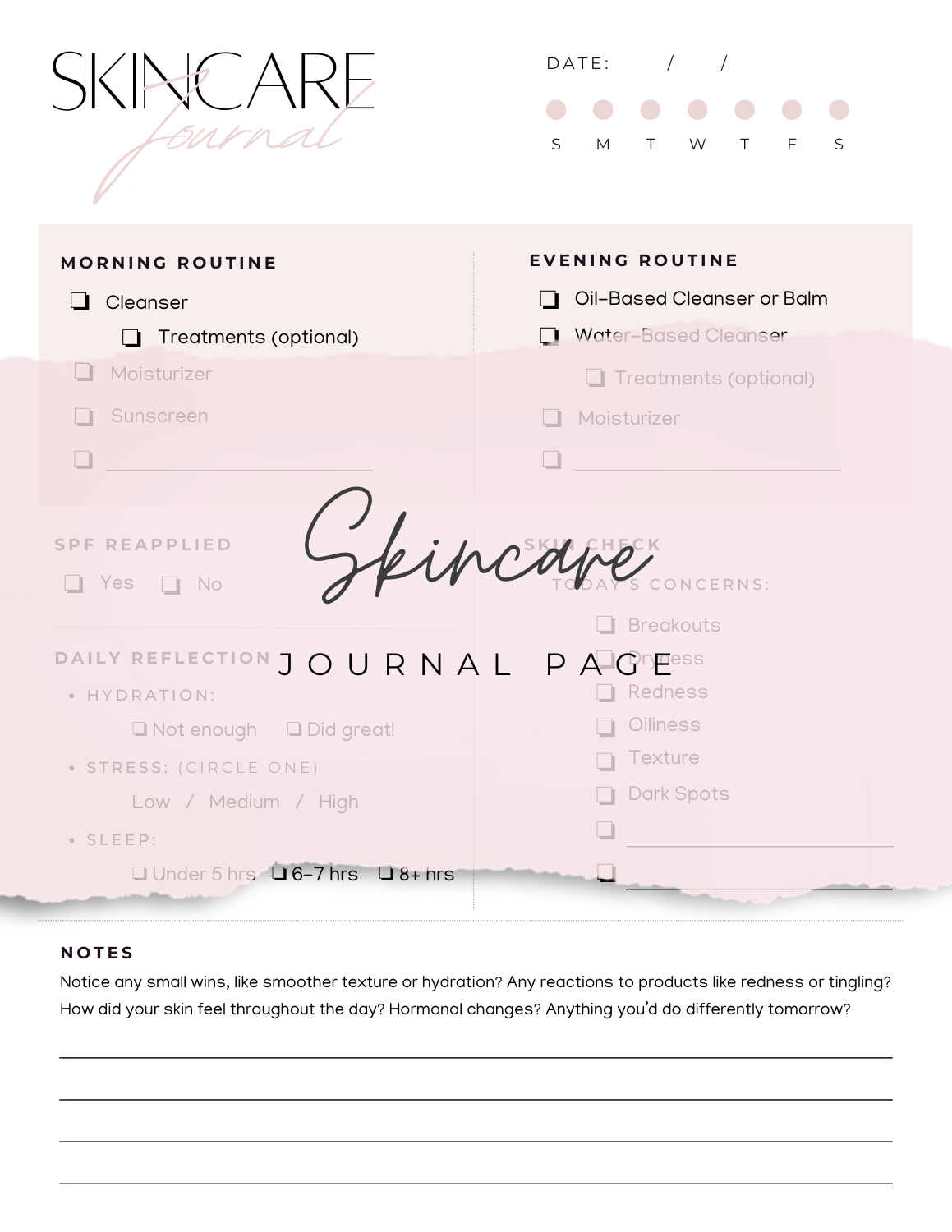 Daily Skincare Journal Page