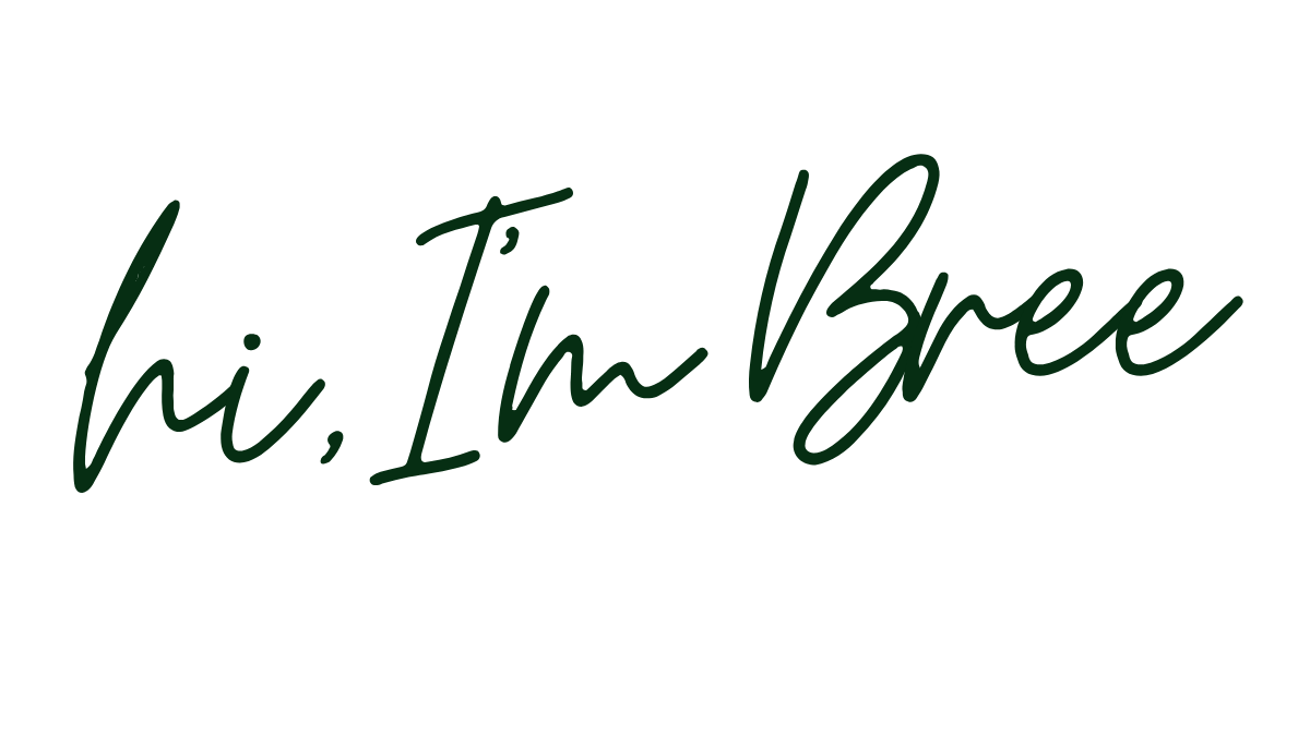 Handwritten style text reading 'hi, I'm Bree' in dark green against a white background.