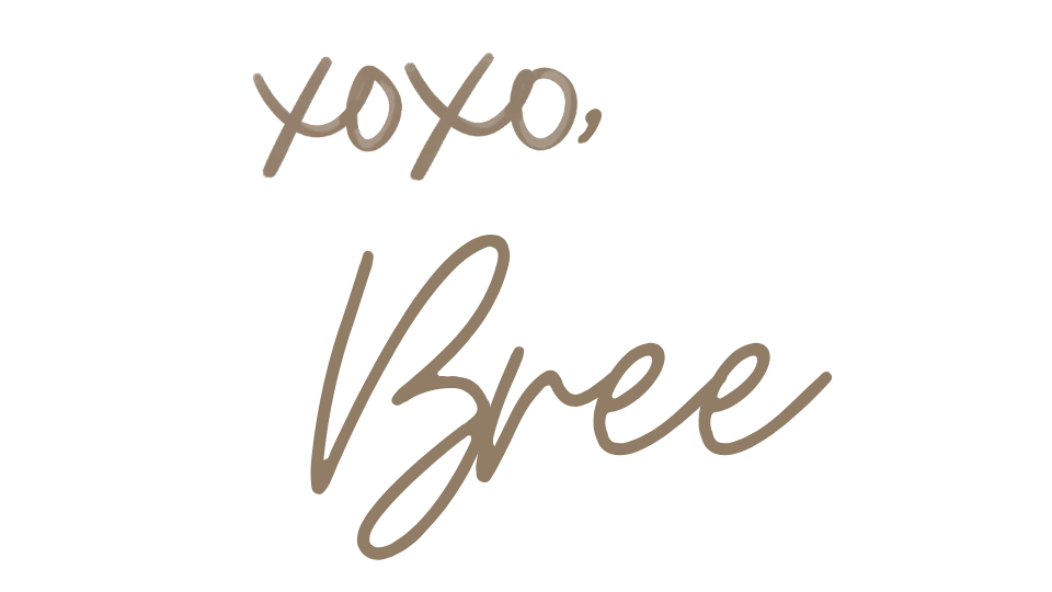 Text that reads 'xoxo, Bree' in a handwritten style on a black background.