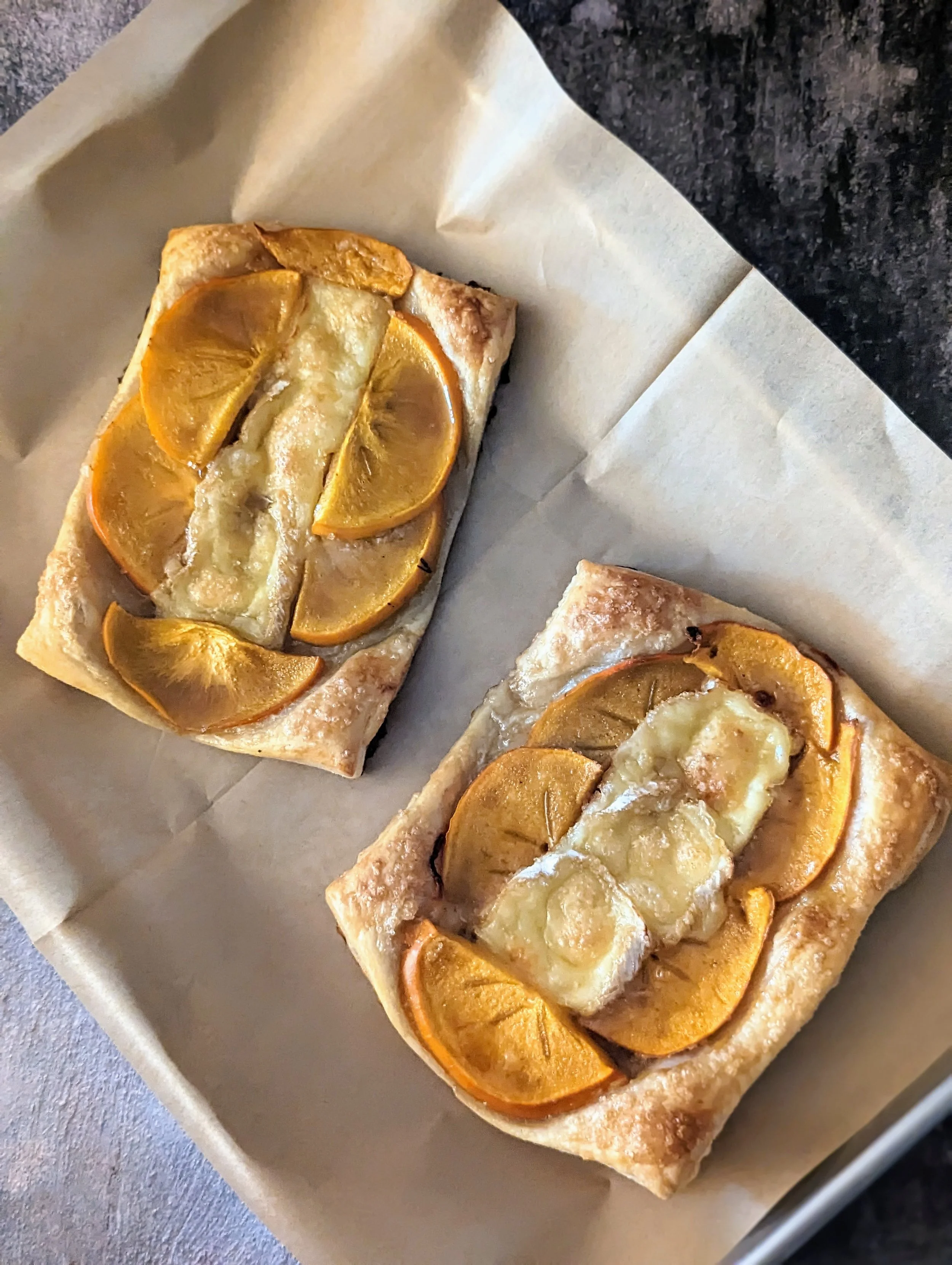 Fuyu Persimmon and Brie Pastries