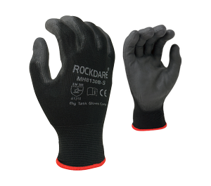 WTAPS RSP / GLOVE / POLY 手袋　BLACK Mサイズ MH8130B • 13 Gauge Black Polyester Knit Shell, Black PU Coated