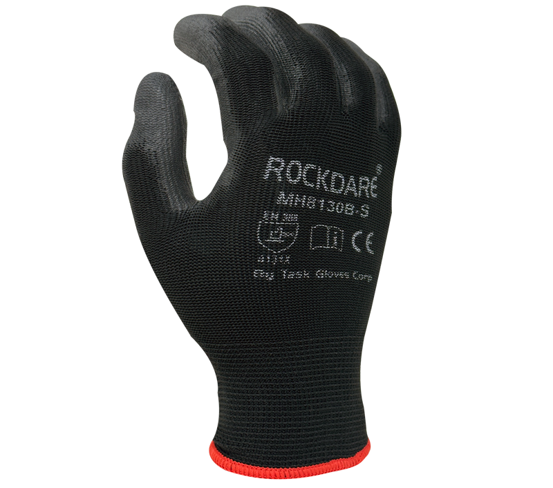 MH8130B • 13 Gauge Black Polyester Knit Shell, Black PU Coated