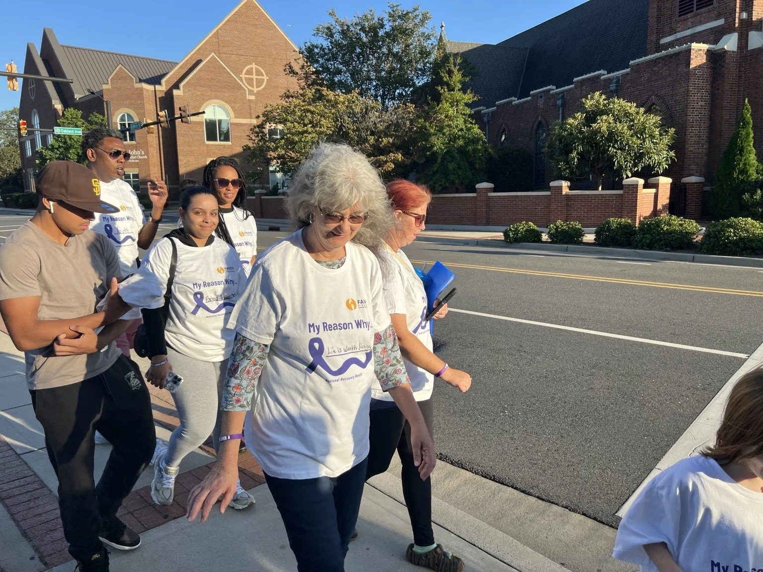 Recovery Community Supporters walk in Downtown Rock Hill, South Caolina in support of people seeking or maintaining their personal recovery journeys.