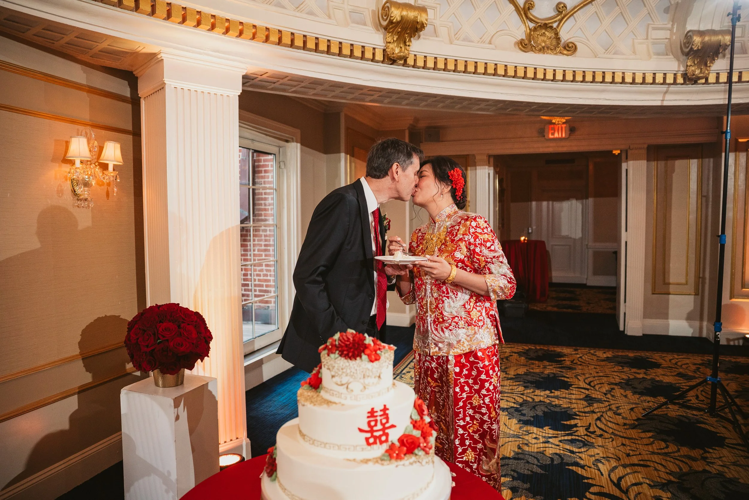 wedding cake cutting in the lenox hotel dome room