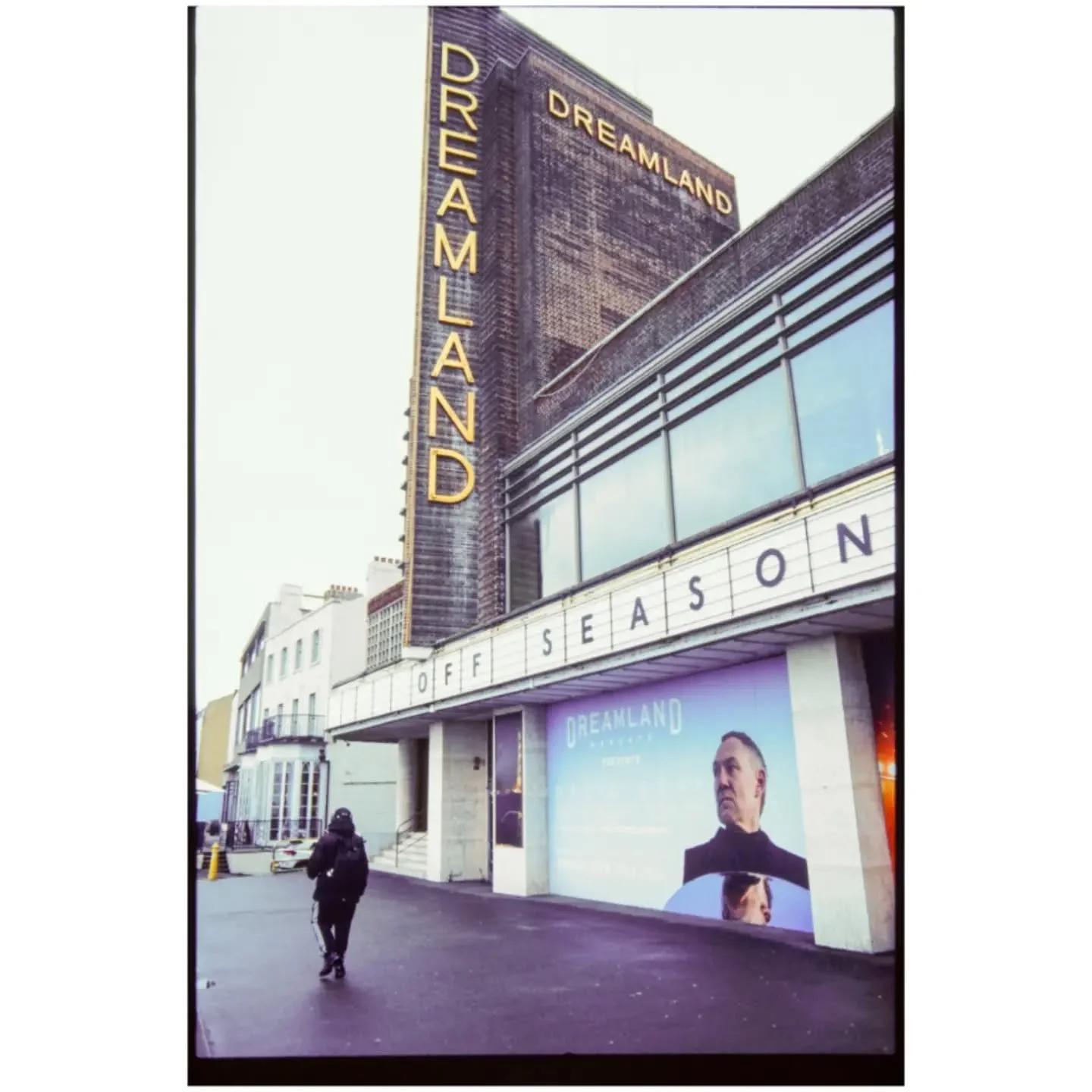 Margate in March.

Off season. Dreamland's sign tells you so, in case the empty streets hadn't already.

There's something about this town that film suits better than digital &mdash; the slight shift in colour, the way the grain holds the cold light 