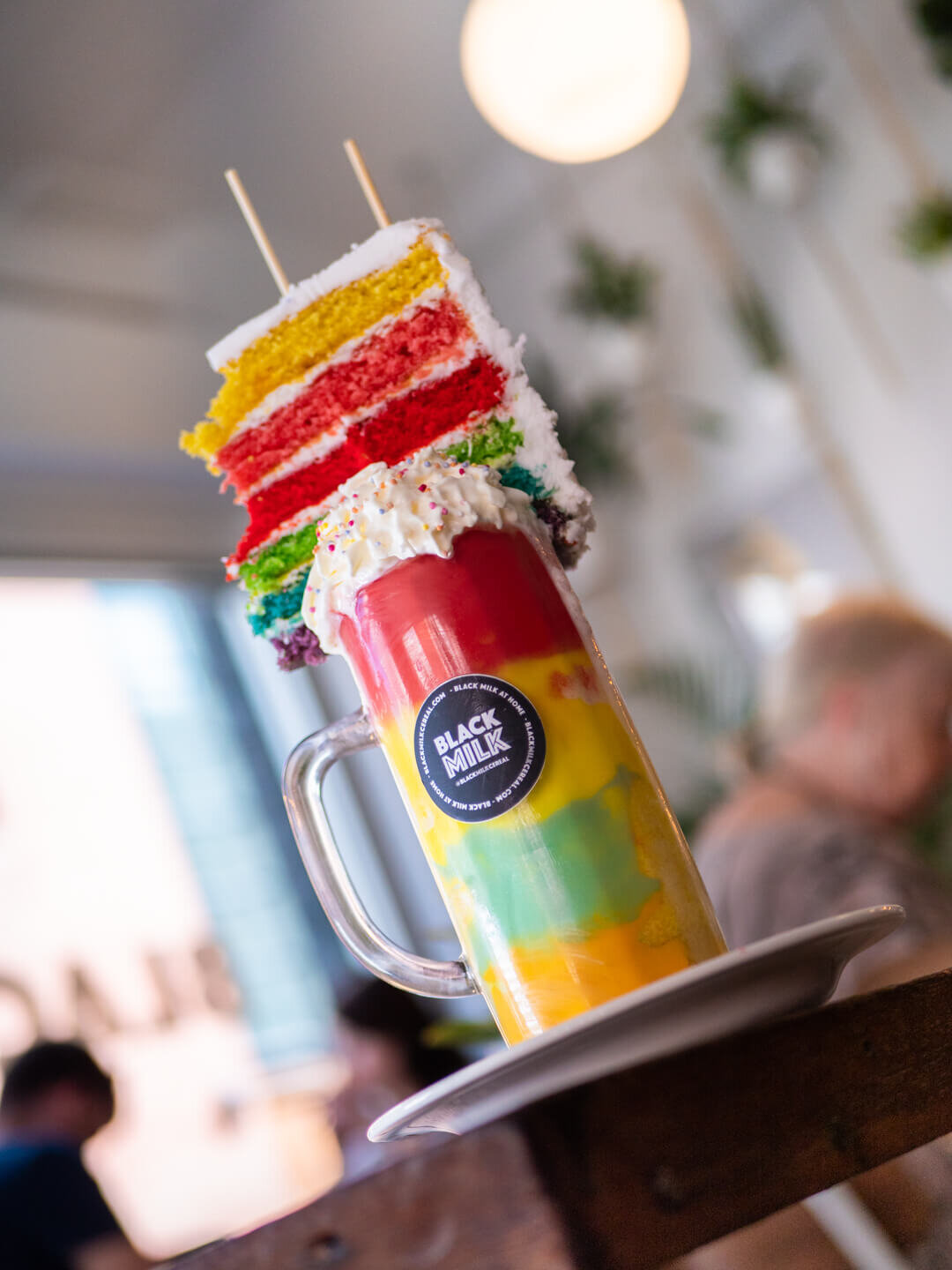 A pride, rainbow themed milkshake from Black Milk in Manchester
