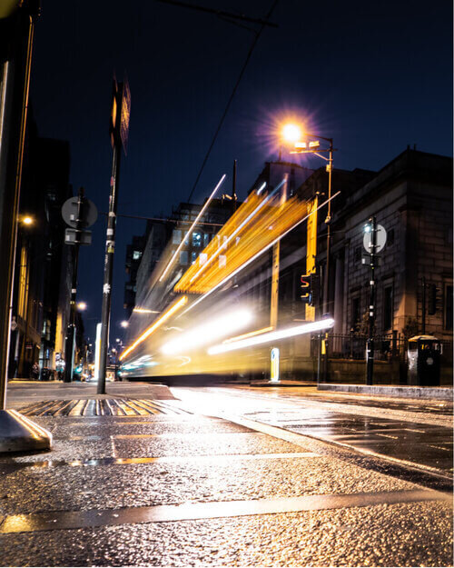 Manchester Metrolink tram, long exposure photography at night