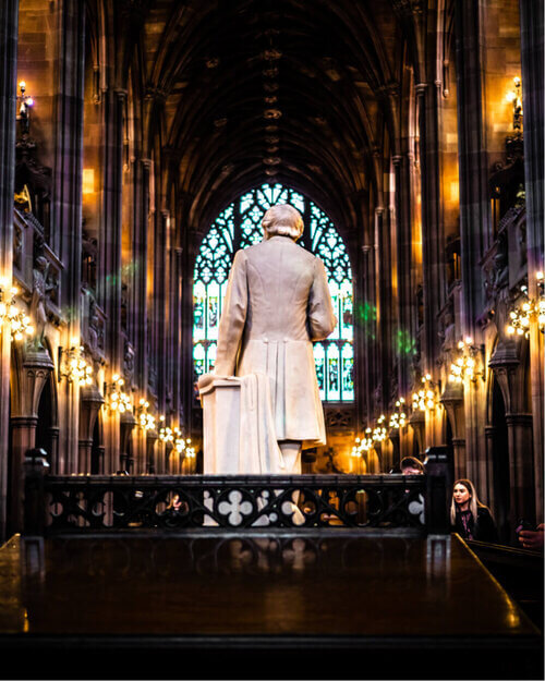 Statue inside of John Rylands Library in Manchester