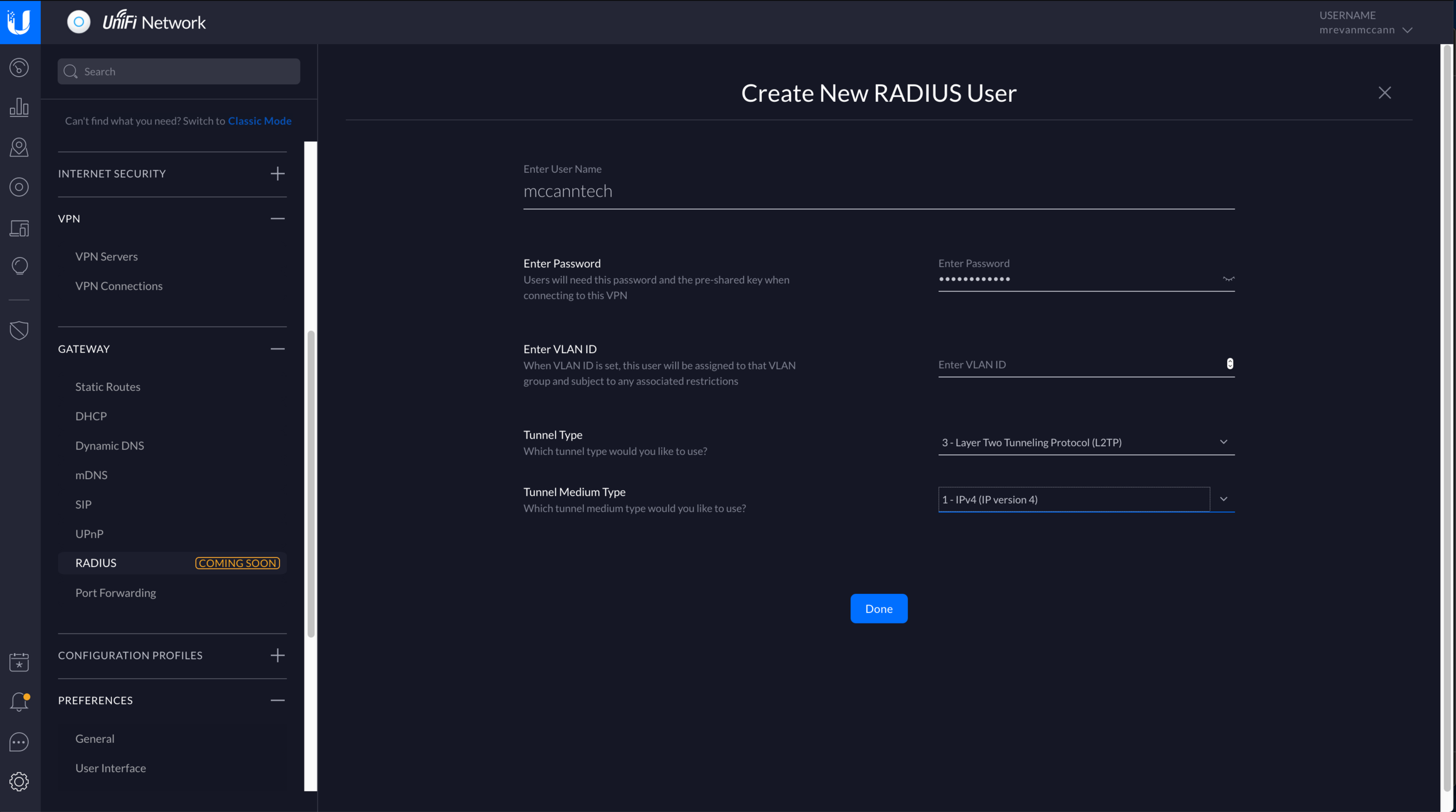 Create a RADIUS user