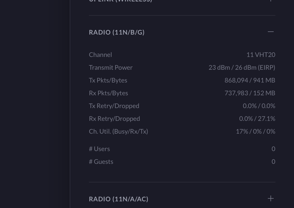 Radio stats. Notice the high retry percentage