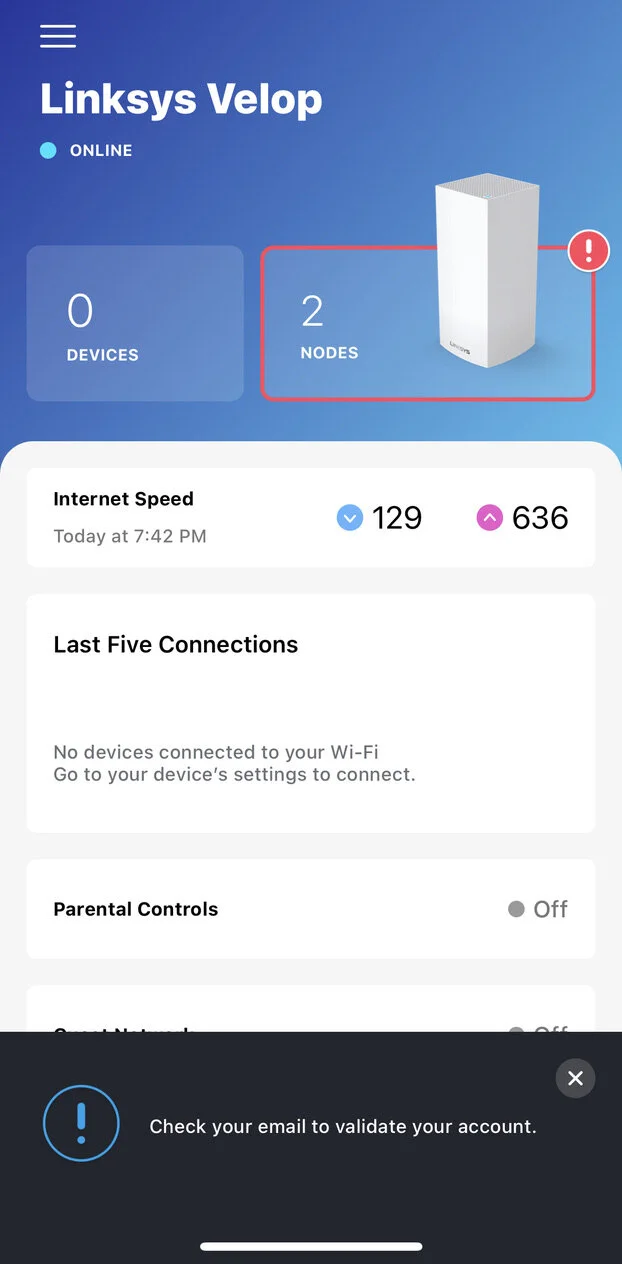 Velop Node Issue Warning