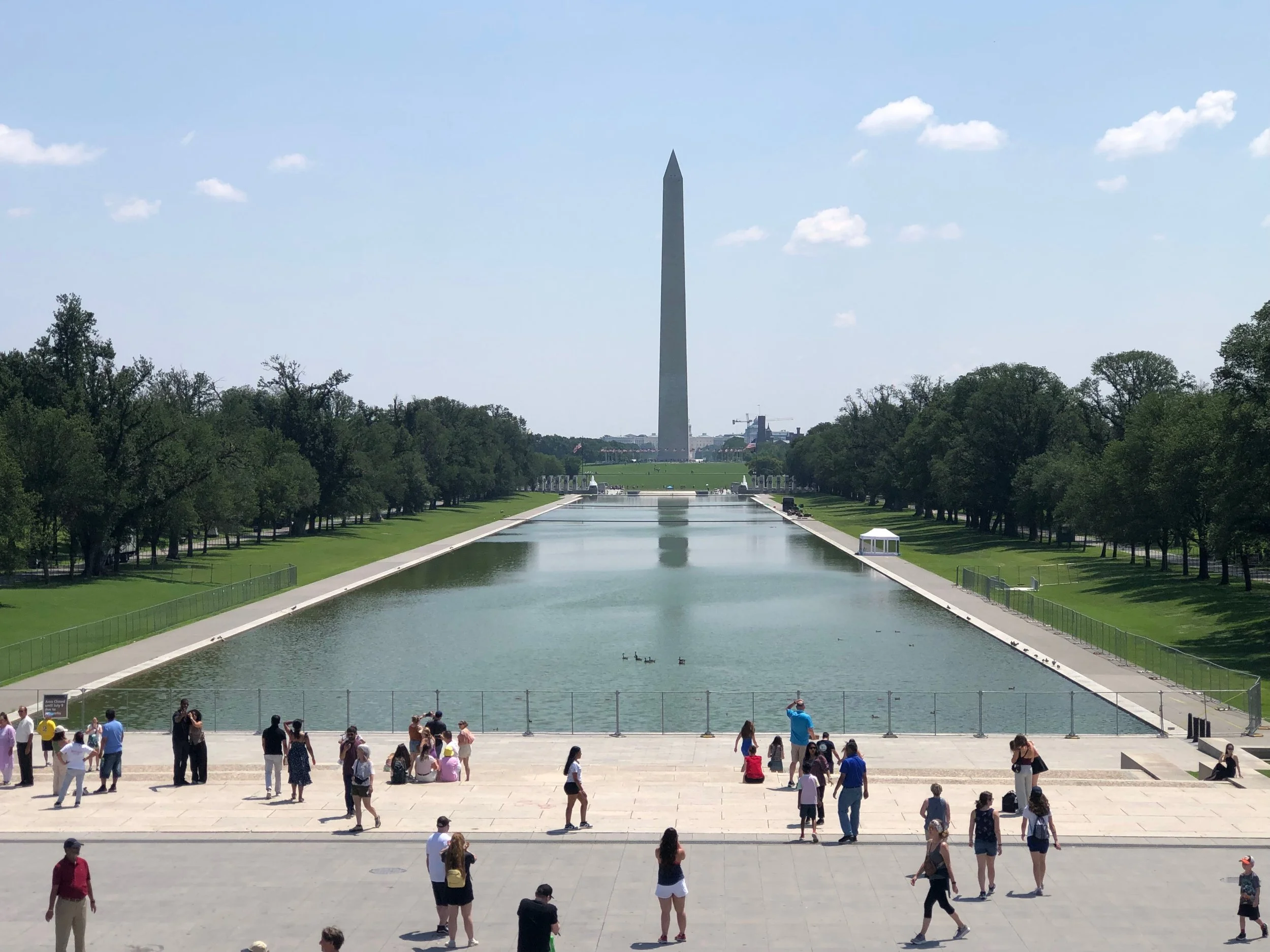A view of the Washington Monument from the steps of the Lincoln Memorial, Washington, D.C.