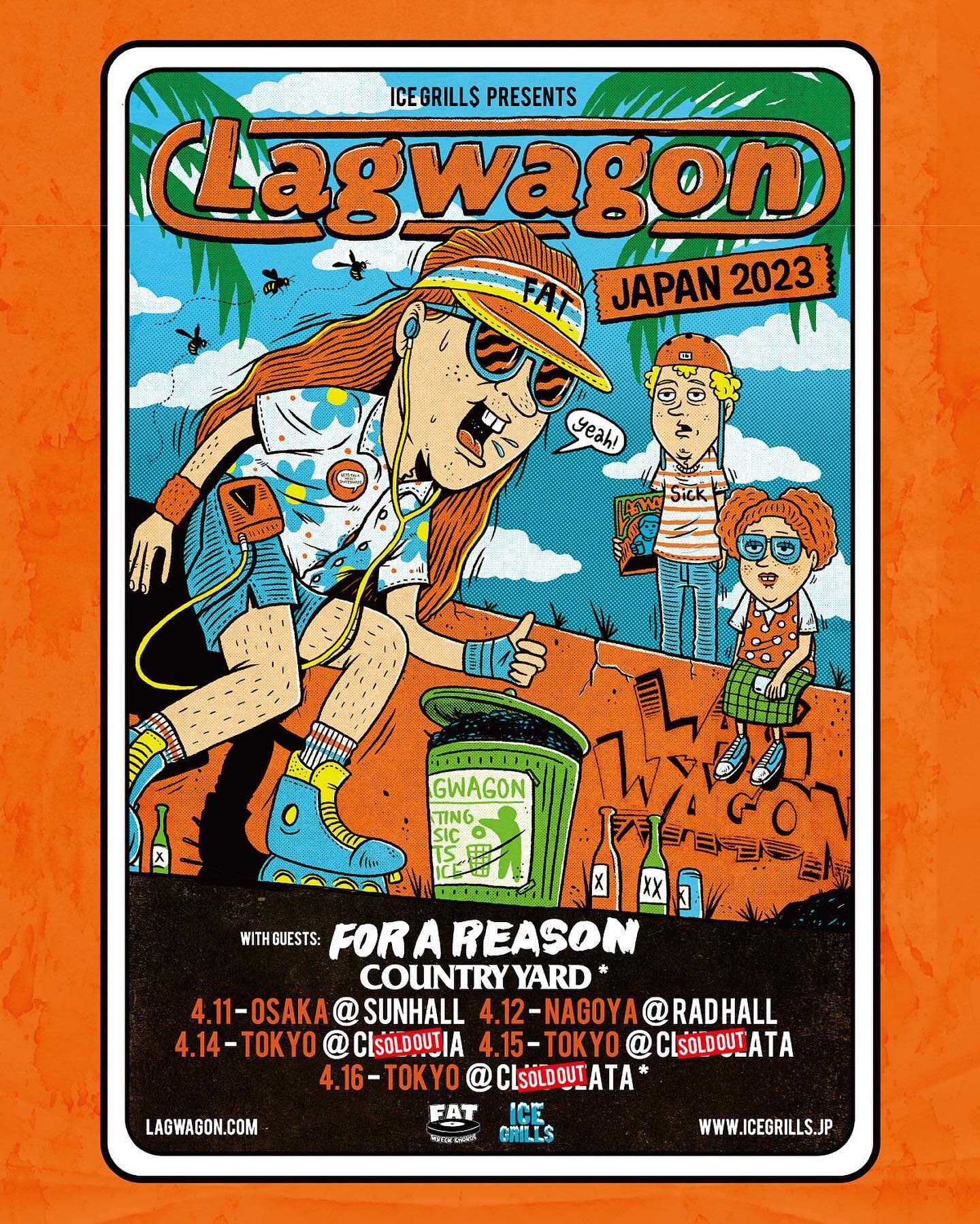 We're heading over to Japan next week! 🎉🎉🎉🎉 Some tickets are still available for our Osaka and Nagoya shows, but they're going fast. Our 3 Tokyo shows are sold out! ⏰🤘🏽🎸 

🇯🇵LAGWAGON JAPAN 2023🇯🇵
👉🏽Tickets: link in bio or visit https://i