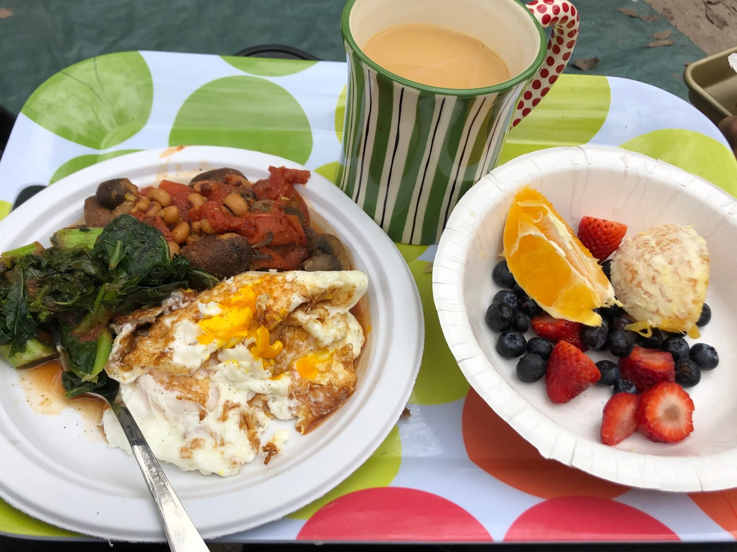 Camp breakfast, which included the black-eyed pea dish.