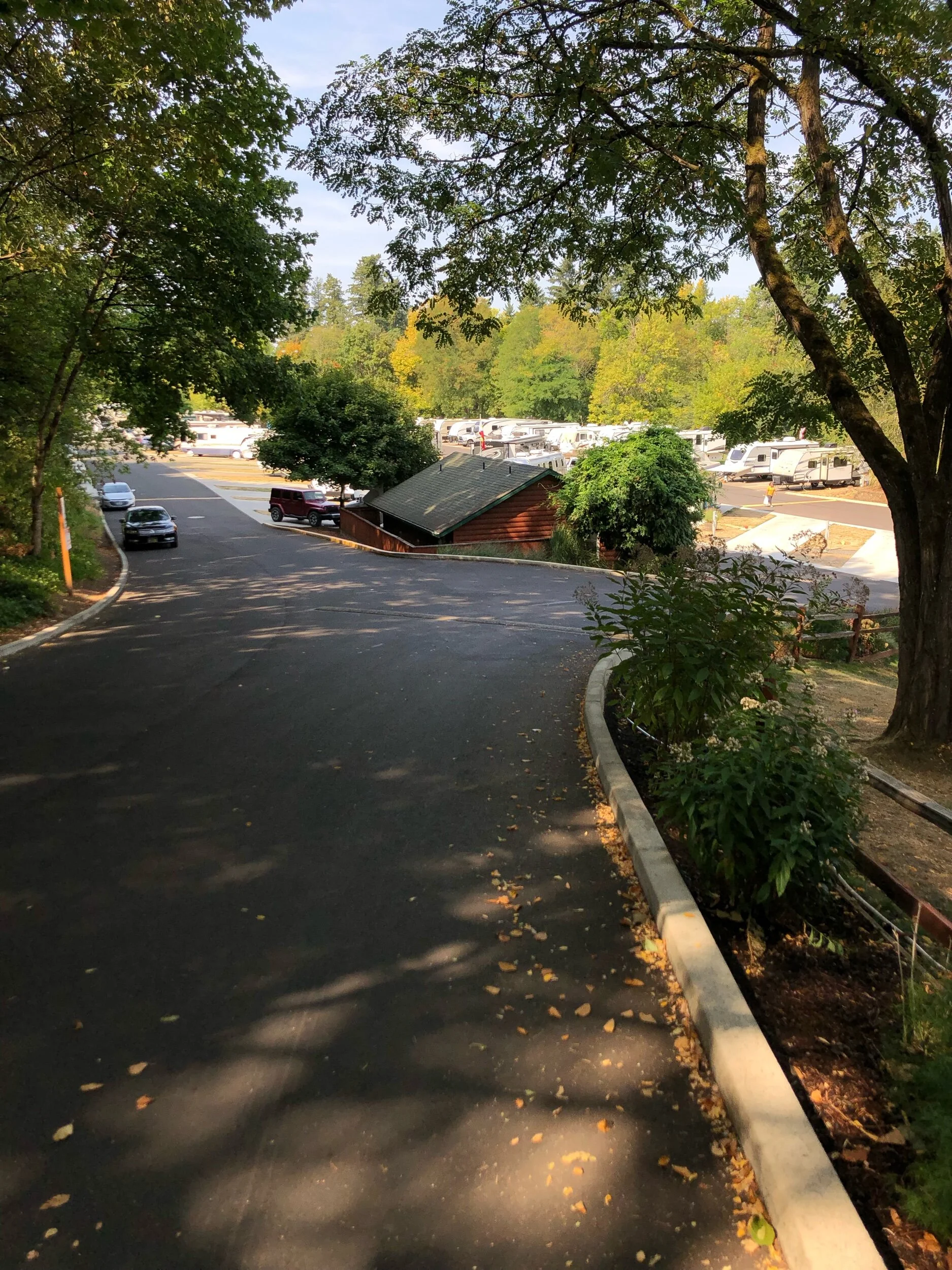 Looking down into Roamers Rest RV Park.