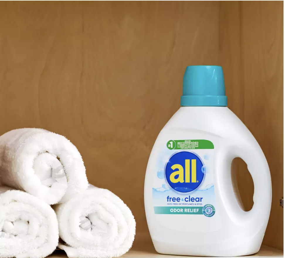 $2 all free clear Odor Relief Liquid Detergent, 20 loads (Regular price $4.99)