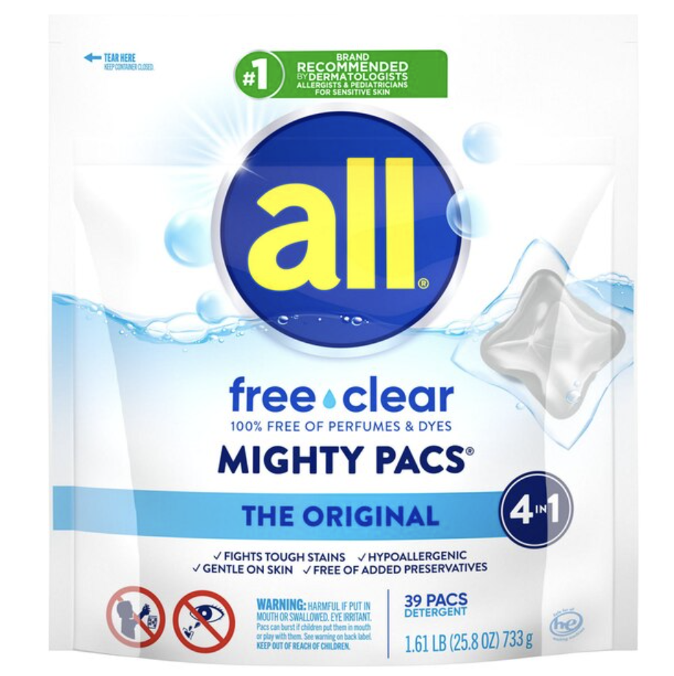 $3 (or 2/$5) all free clear MIGHTY PACS Laundry Detergent, 19 ct (Regular price $5)
