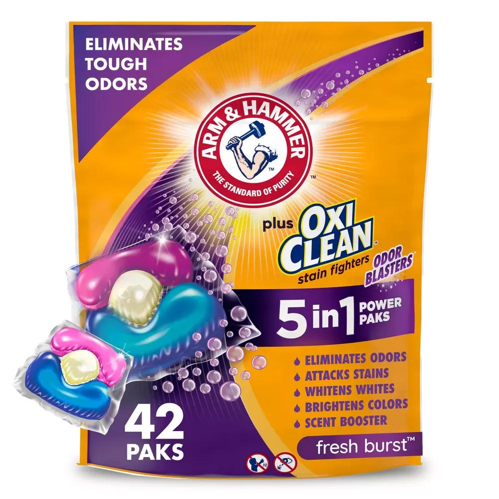 $5 ARM & HAMMER Plus OxiClean with Odor Blasters 5-in-1 Laundry Detergent Power Paks, 42 ct (Regular price $9.69)