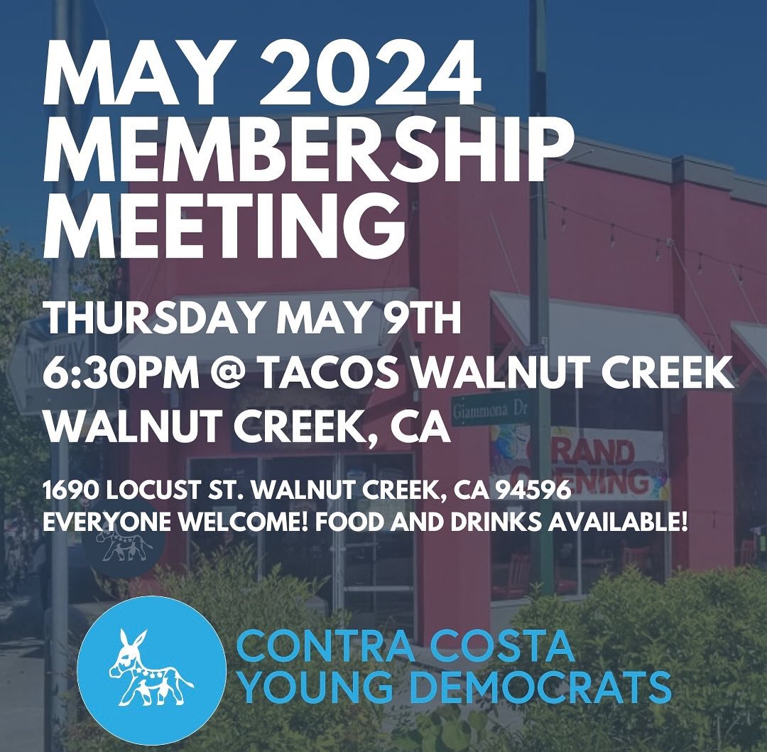 Come to our May 2024 membership meeting this Thursday! Open to any and all young Dems ages 14-35. DM if you would like a carpool there and back! 🌮🌮