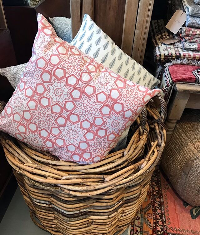 OPEN today! Block print pillows in- geometric &amp; florals. And sidewalk sale still on! #shopsouthold #weareopen #southold #nofo #northfork #summertime #homedecor #antiques #vintage #cottagestyle