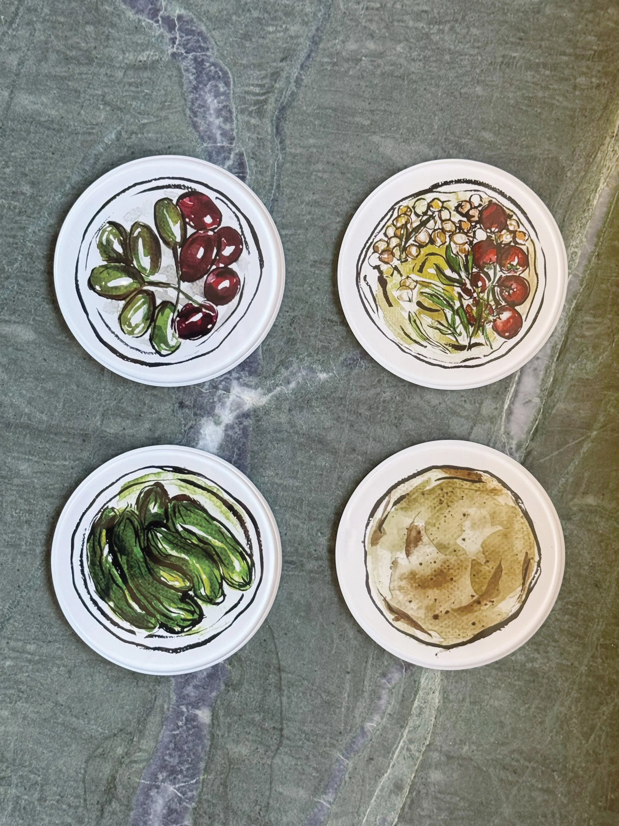 Israeli Brunch Acrylic Coaster Set of 4