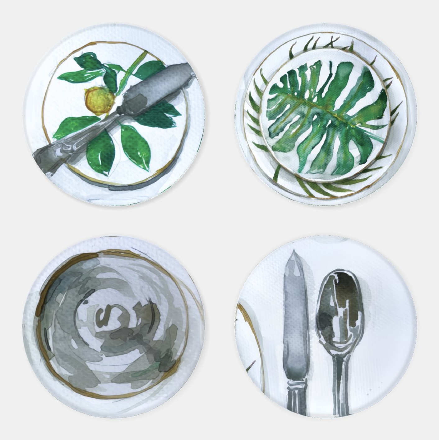 Palm Place Setting Acrylic Coaster Set of 4