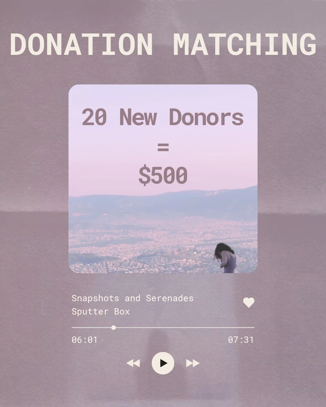 FUNDRAISER INITIATIVE ALERT!! An anonymous donor has pledged&nbsp;$500 if 20 additional donors&nbsp;support the campaign by&nbsp;July 31st!&nbsp;No donation is too small. Link in bioooo!

Read more about our debut album, Snapshots and Serenades, reco